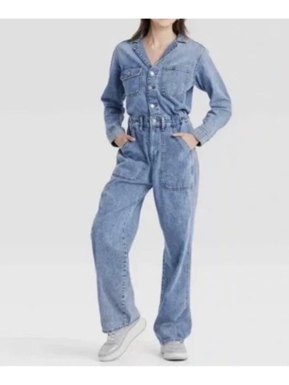NWT Universal Thread Women’s 2R Denim Utility Jumpsuit Light Wash Button B0851 - Picture 3 of 16